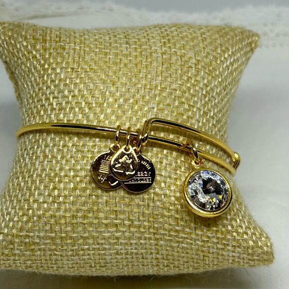 Alex and Ani Shiny Gold Tone Clear Rhinestone April Birthstone Bracelet - Picture 5 of 6